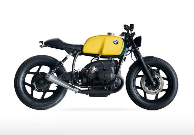 cafe racer BMW R 80 RT with yellow and green tank
